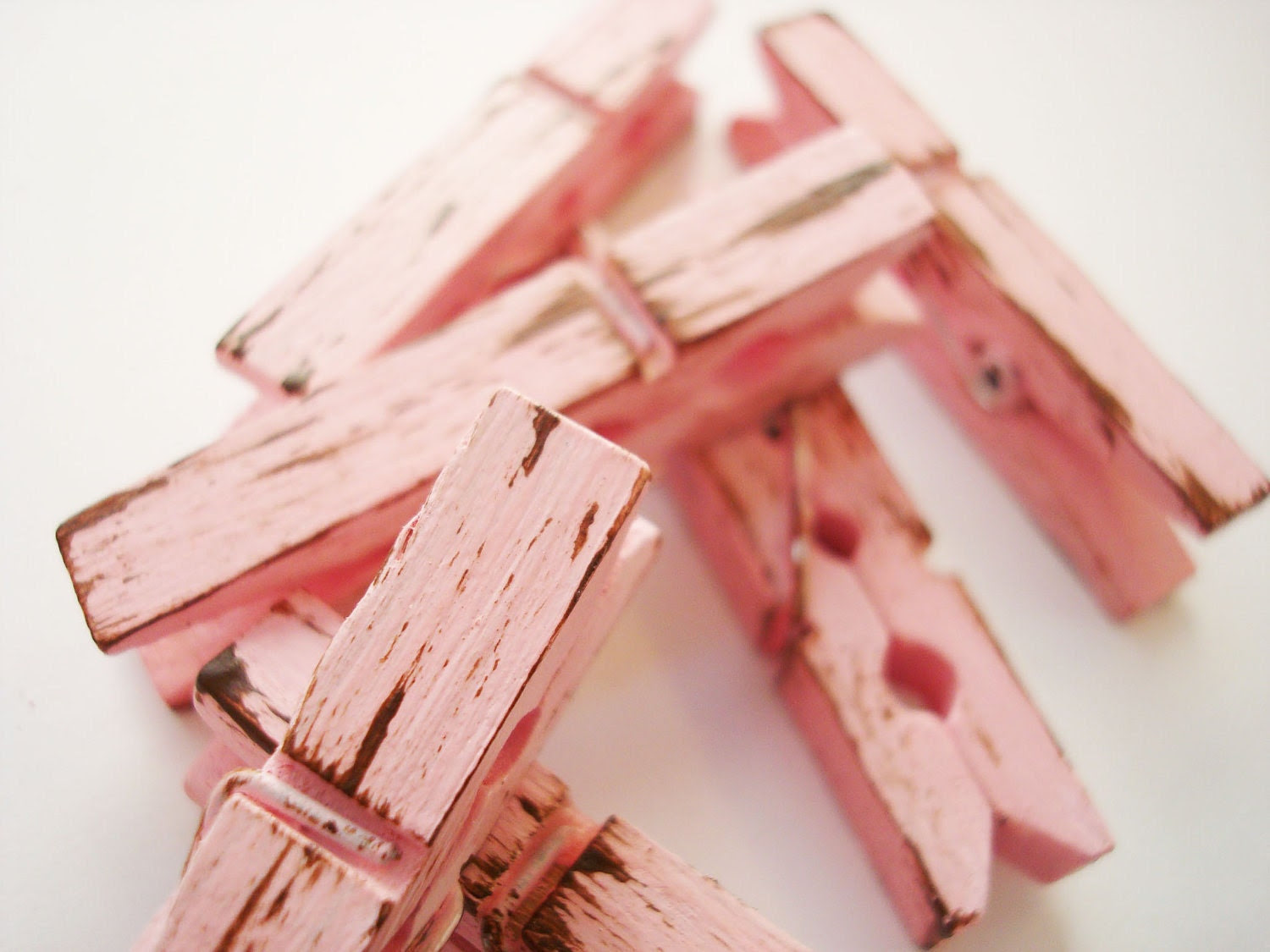 Tea Rose & Chocolate (Pink/Brown) Distressed Mini Clothes Pins - Shabby Chic 6 Pack