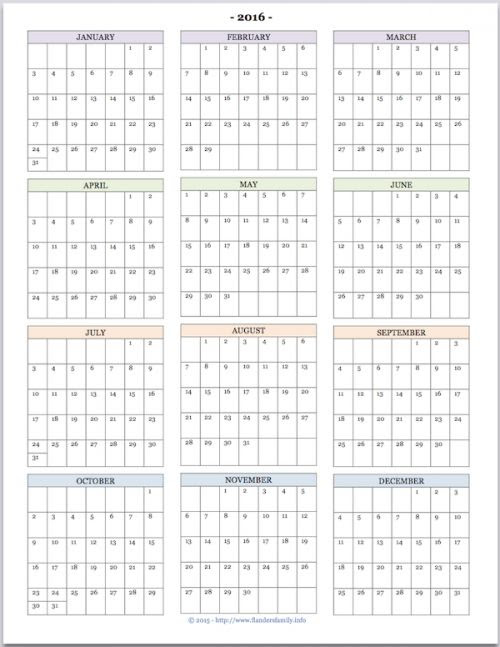Year at a glance printable