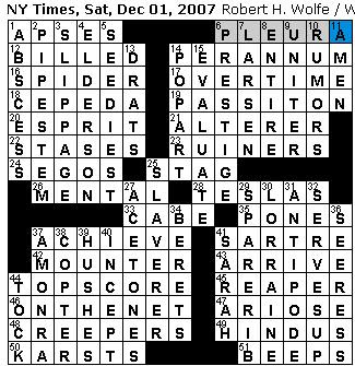 Rex Parker Does the NYT Crossword Puzzle: SATURDAY Dec 1 2007