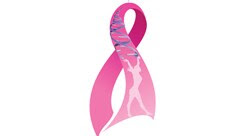 breast cancer ribbon with DNA and woman on it