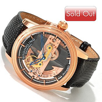Stuhrling Original Men’s Limited Edition Bridge Automatic Diamond Rotor Lizard Strap Watch