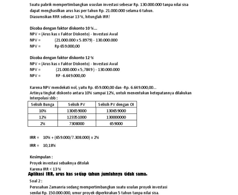 Contoh Soal Menghitung Irr Dengan Excel