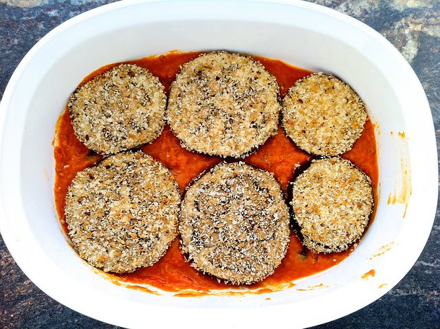Breaded Eggplant on Marinara Sauce