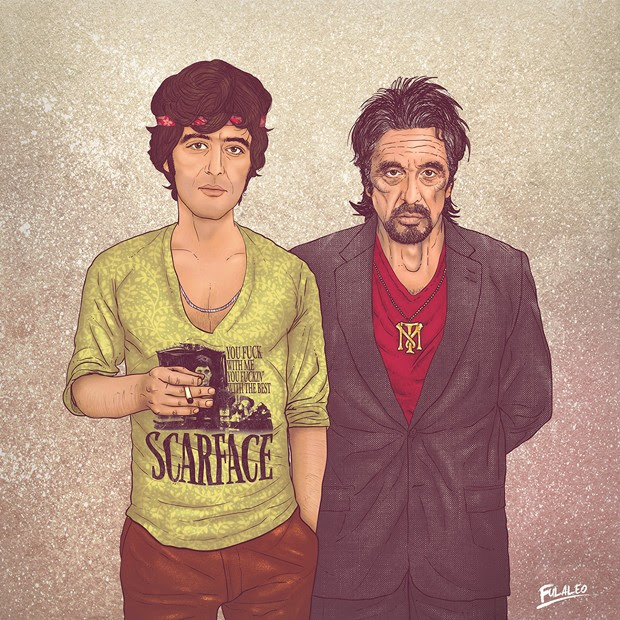 Versões jovem e velha de Al Pacino combinam elementos de 'Scarface', um dos maiores filmes do ator, em trabalho do colombiano Fulaleo (Foto: Behance/Fulaleo) Versões jovem e velha de Al Pacino combinam elementos de 'Scarface', um dos maiores filmes do ator, em trabalho do colombiano Fulaleo (Foto: Behance/Fulaleo)
