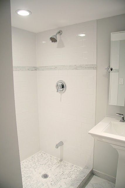 ...Rather than having a 12" tall accent, simply cut this sheet containing 10 columns with 10 rows into 5 rows of 2x10 squares, or 2 rows of 5x10 squares. Your accent strip will be smaller, but you'll save a lot of money here. Remember how pretty this shower looked?