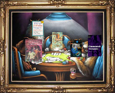 I'll see your sibling rivalry and raise you a godless son of a Neadnerthal. Bookheaded dogs playing poker.