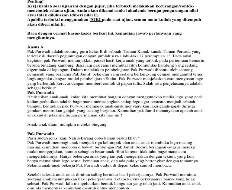 Contoh Soal Ujian Tap Ut Paud - Guru Sekolah