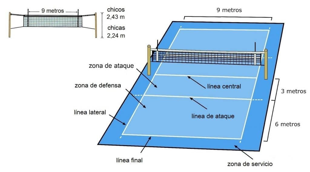 Dibujar Cancha De Voleibol Con Sus Partes Y Medidas