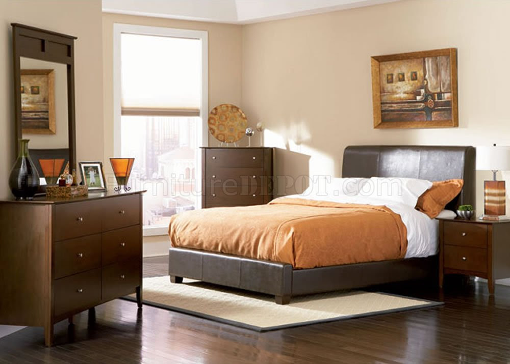 Chocolate Brown Contemporary Bedroom with Bycast Leather Bed