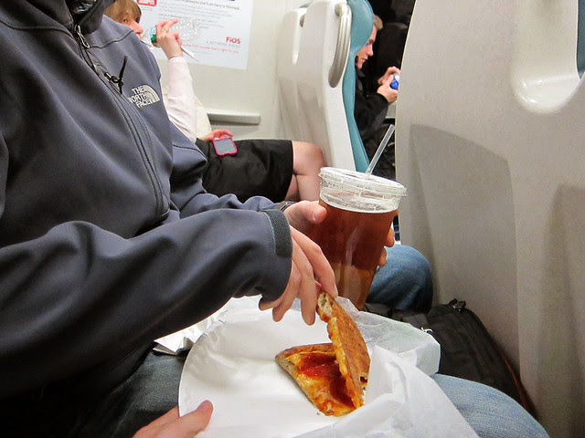 beer and pizza on the lirr