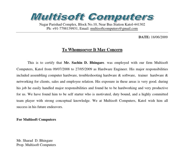 Computer Experience Letter Format Quantum Computing