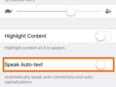 iphone settings Speak Auto Text