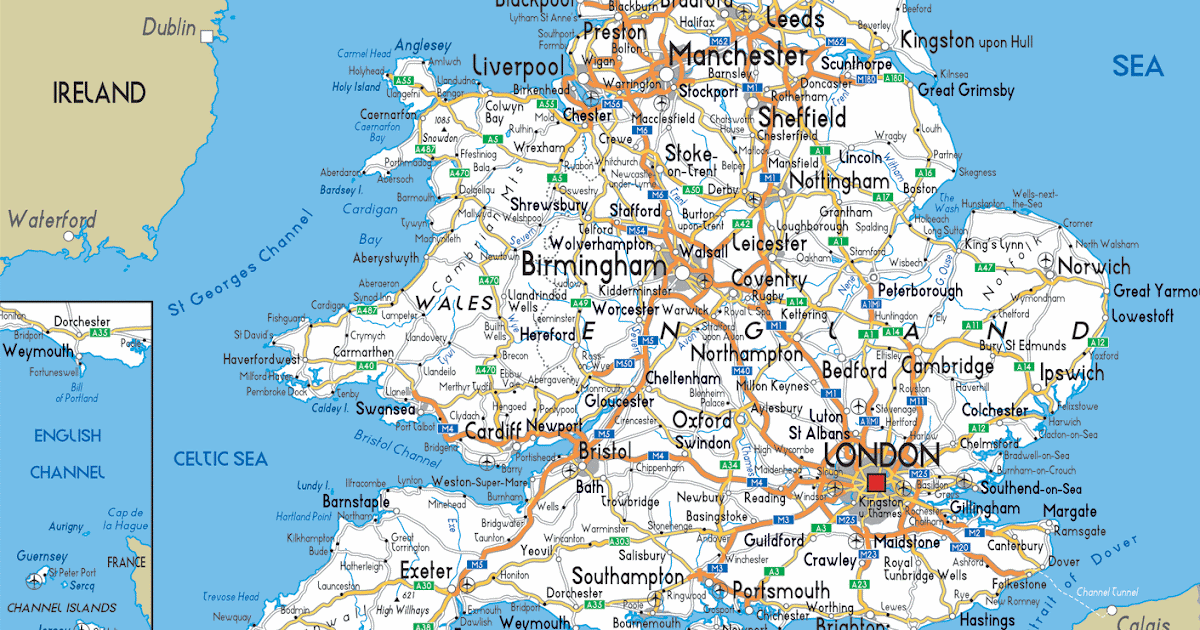 Road Map Of England And Wales | Time Zones Map