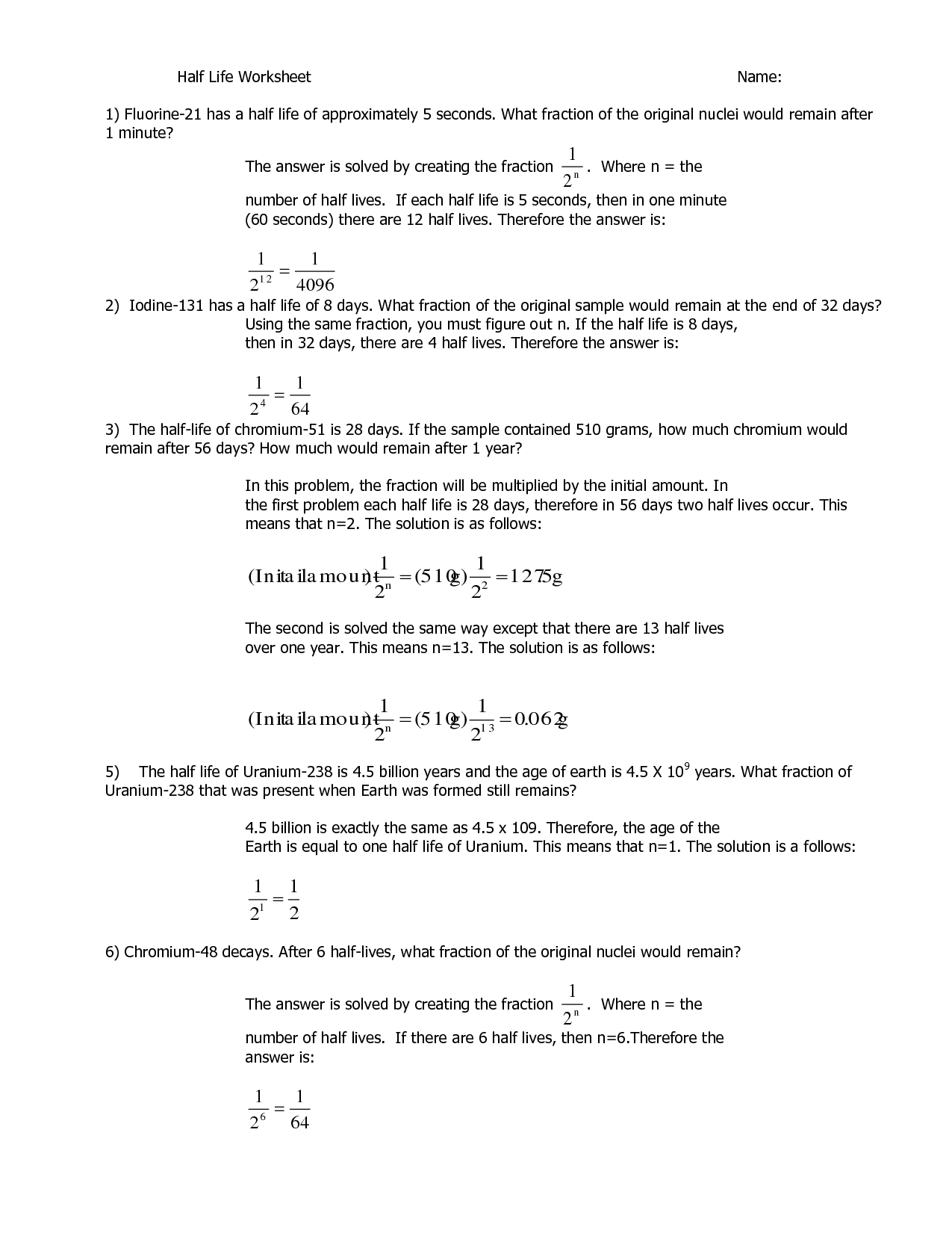 Compound Interest and HalfLife Worksheet by BPs Math Goodies TpT With Half Life Worksheet Answers
