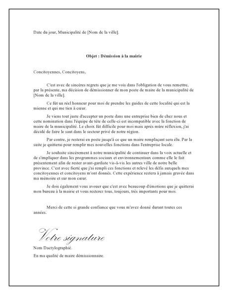 Modèle De Lettre De Démission D'un Conseil D'administration