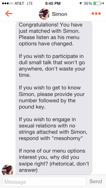 I swiped right because Simon said to.