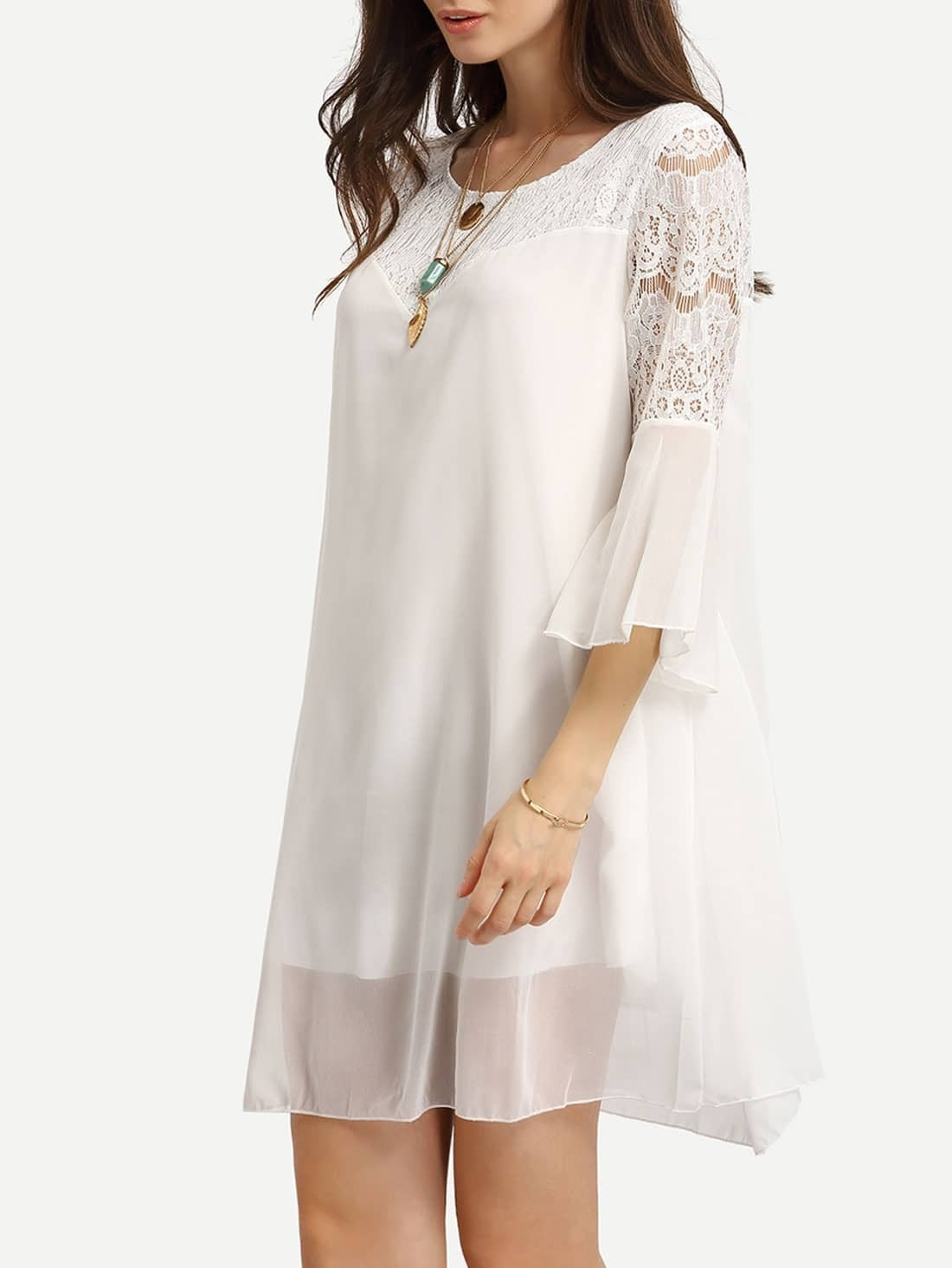 White lace insert chiffon teddy dress - Womens Clothing Apparel - Shop ...