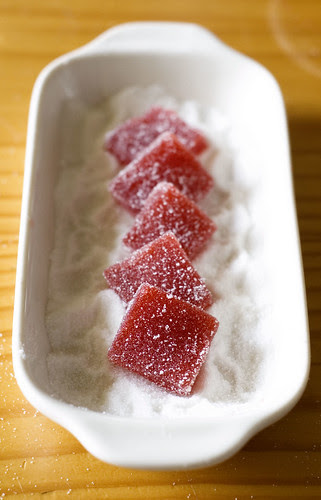 strawberry rhubarb pate de fruit - squares