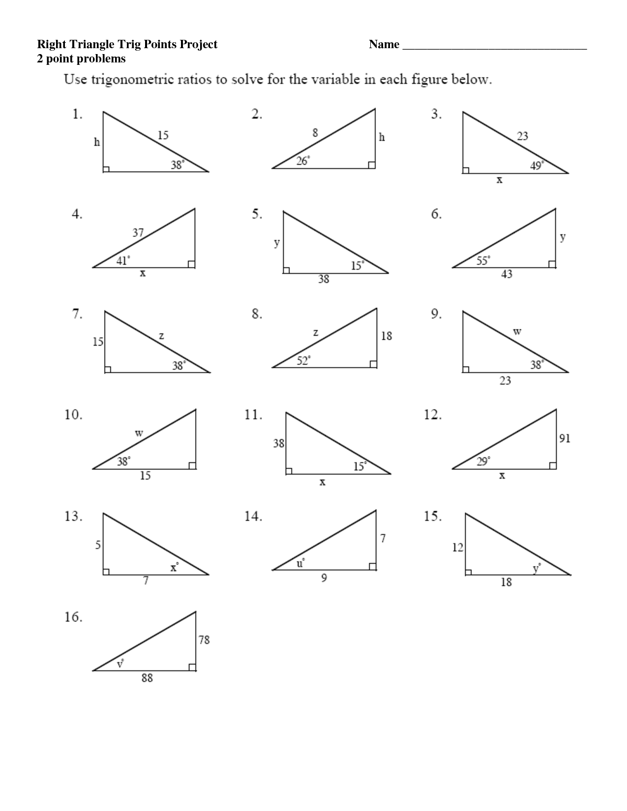 right triangle trigonometry solving word problems worksheet with answers pdf