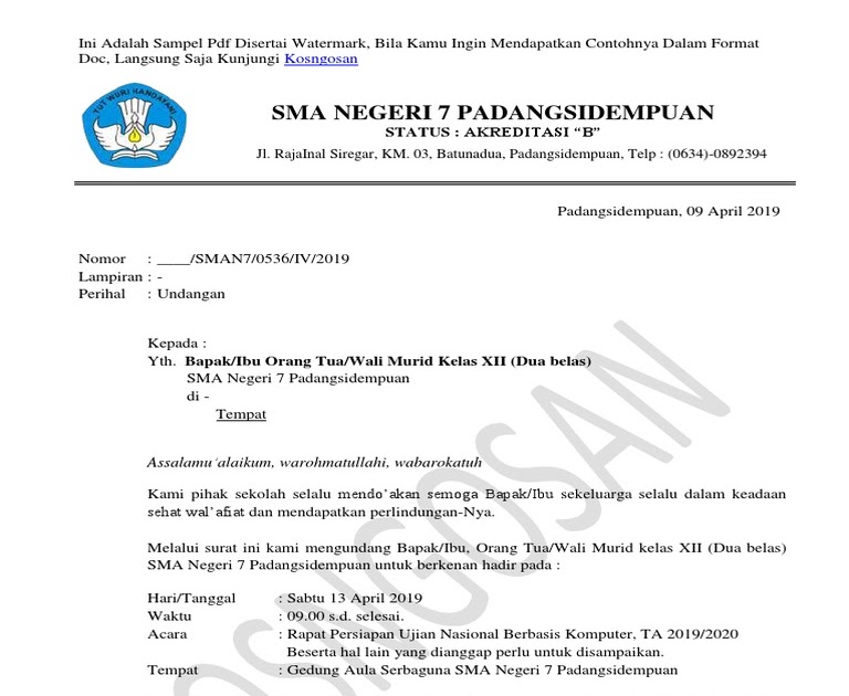 Contoh Surat Undangan Rapat Dari Sekolah Untuk Orang Tua