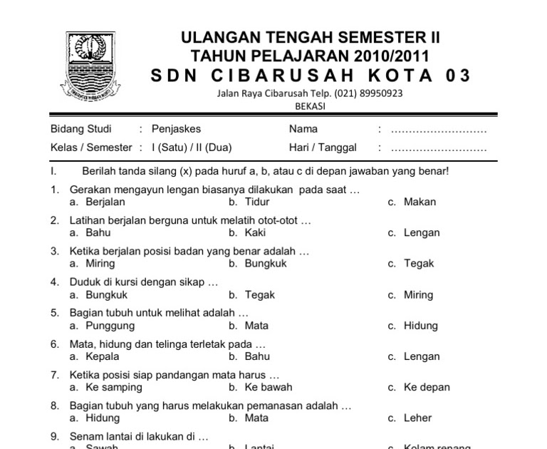 Soal Penjas Senam Lantai Kelas 10 Semester 2 Download