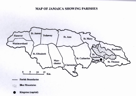 map of jamaica with parishes