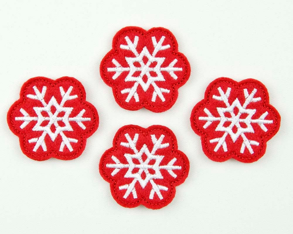 SNOWFLAKE - Embroidered Felt Embellishments / Appliques - Red & White (Qnty of 4) SCF4065 - sewcutefelt SNOWFLAKE - Embroidered Felt Embellishments / Appliques - Red & White (Qnty of 4) SCF4065 - sewcutefelt