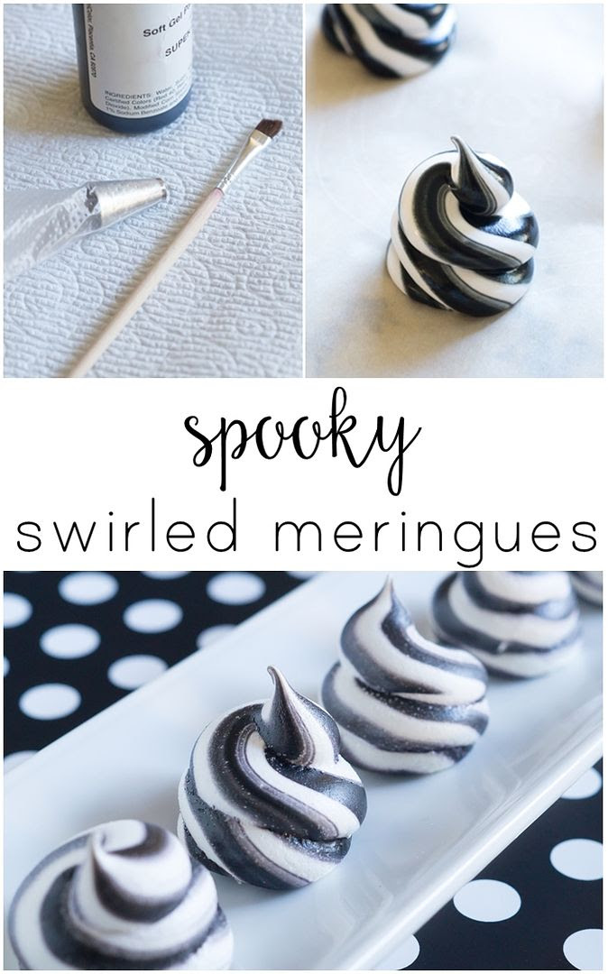 spooky swirled meringues ... striped meringue cookies for Halloween! 