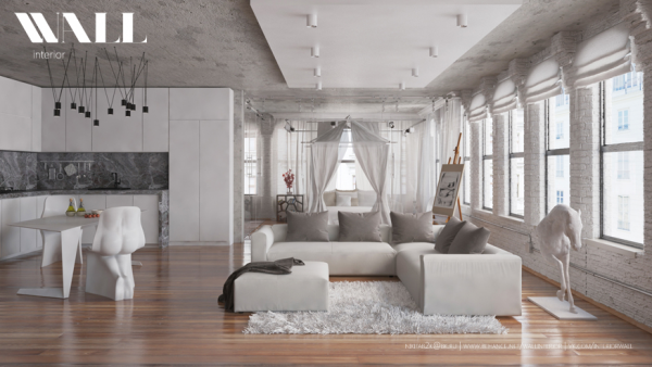 The curtains and soft rugs give this living room a romantic air.