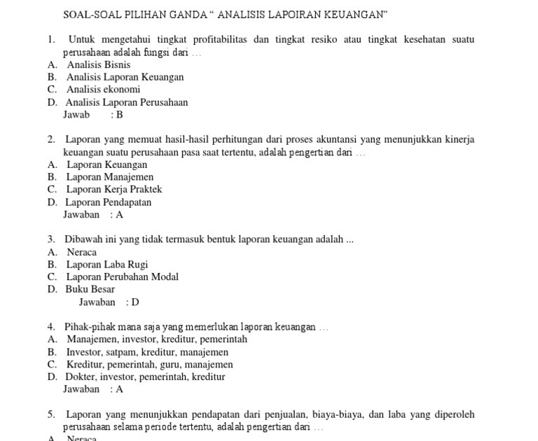 Contoh Soal Analisis Rasio Keuangan Dan Jawabannya Contoh Soal Terbaru