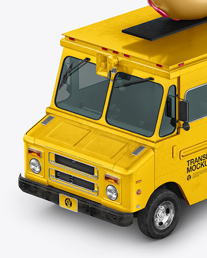 Download Foodtruck with Donut PSD Mockup Half Side View High-Angle Shot