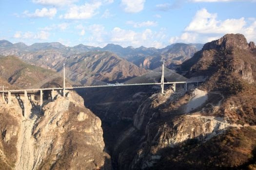 The Baluarte Bridge across the Sierra Madre Occidental mountain range in Mexico.