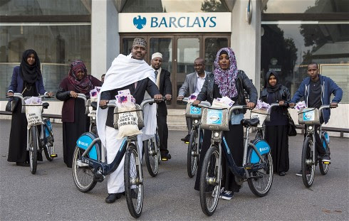 Somalians in London protesting at Barclays bank. They want to maintain remittances sent to the Horn of Africa state through the financial institution. by Pan-African News Wire File Photos