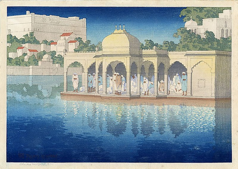 File:'Prayers at Sunset, Udaipur, India', woodblock print by Charles W. Bartlett, 1919, Honolulu Academy of Arts.jpg