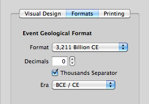 Options for formatting timelines with a geological scale