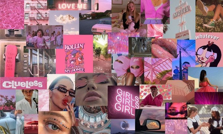 Pink Baddie Aesthetic Collage Wallpaper Laptop - canvas-isto