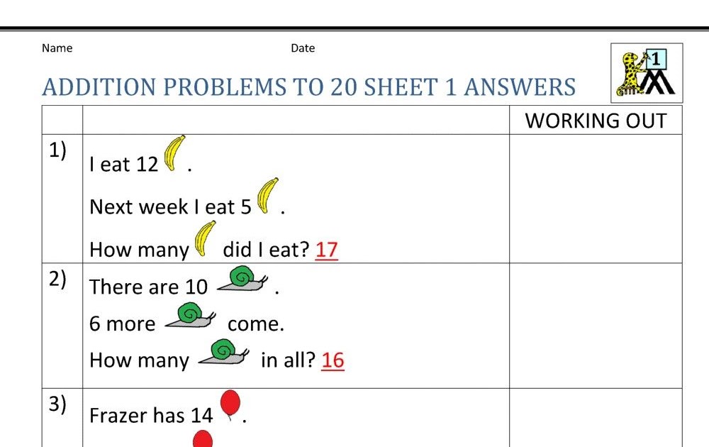 Maths Worksheets For Grade 1 With Answers