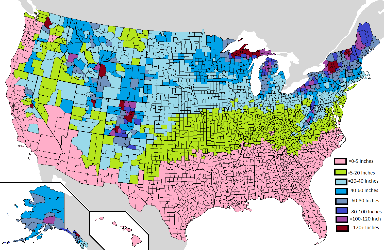 Us Average Snowfall Map Living Room Design 2020