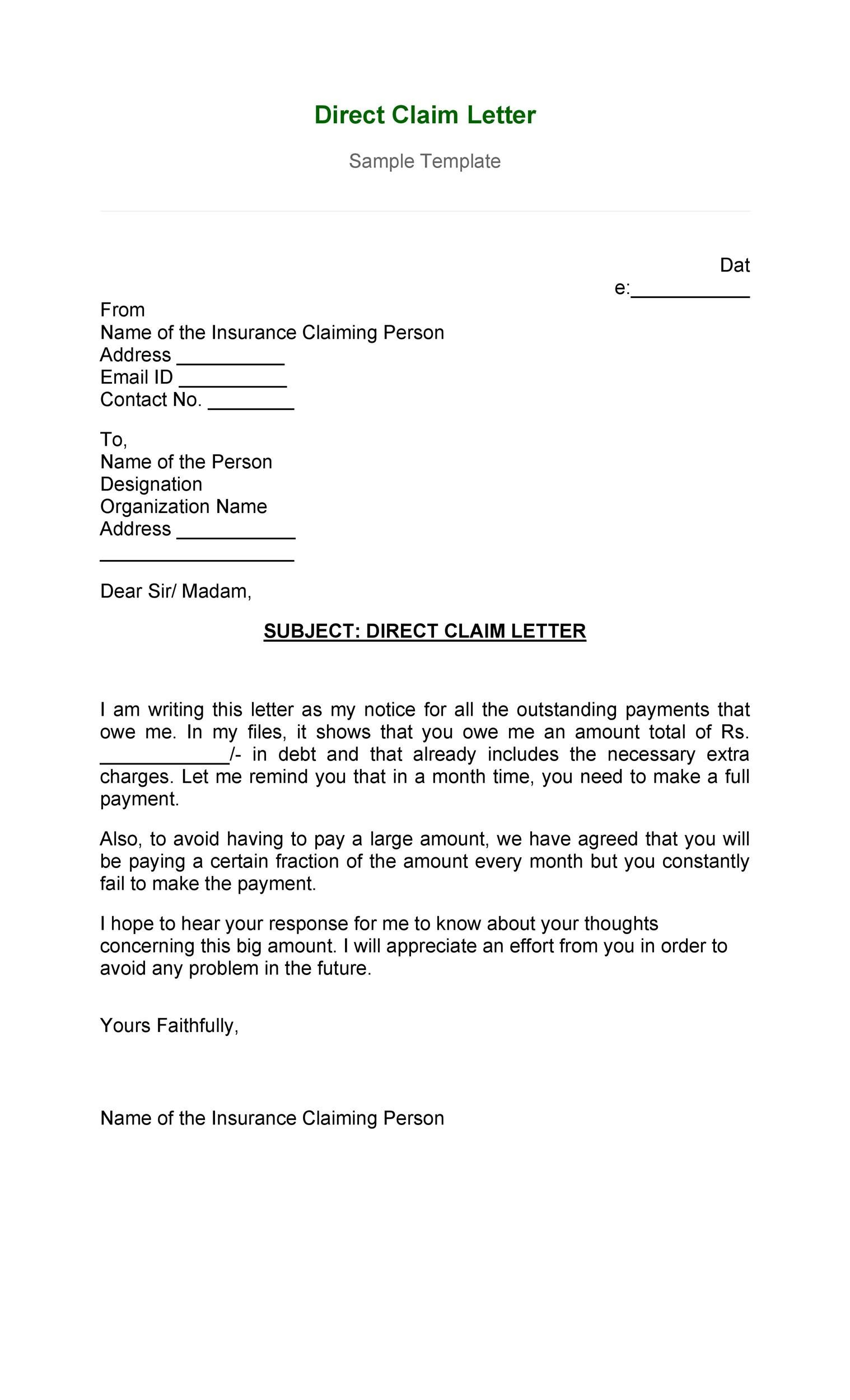 Letter Of Indemnity For Insurance Claim - Letter