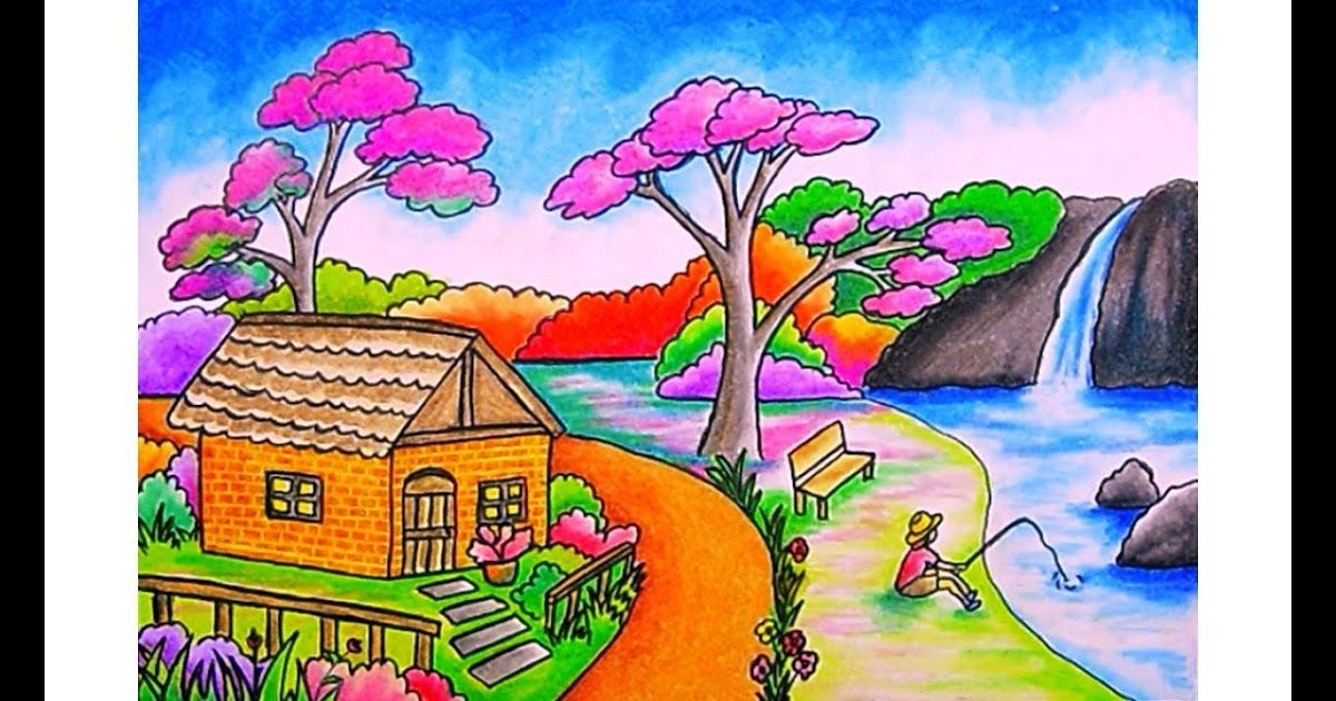 Mewarnai Menggambar Rumah Dan Pemandangan Yang Mudah