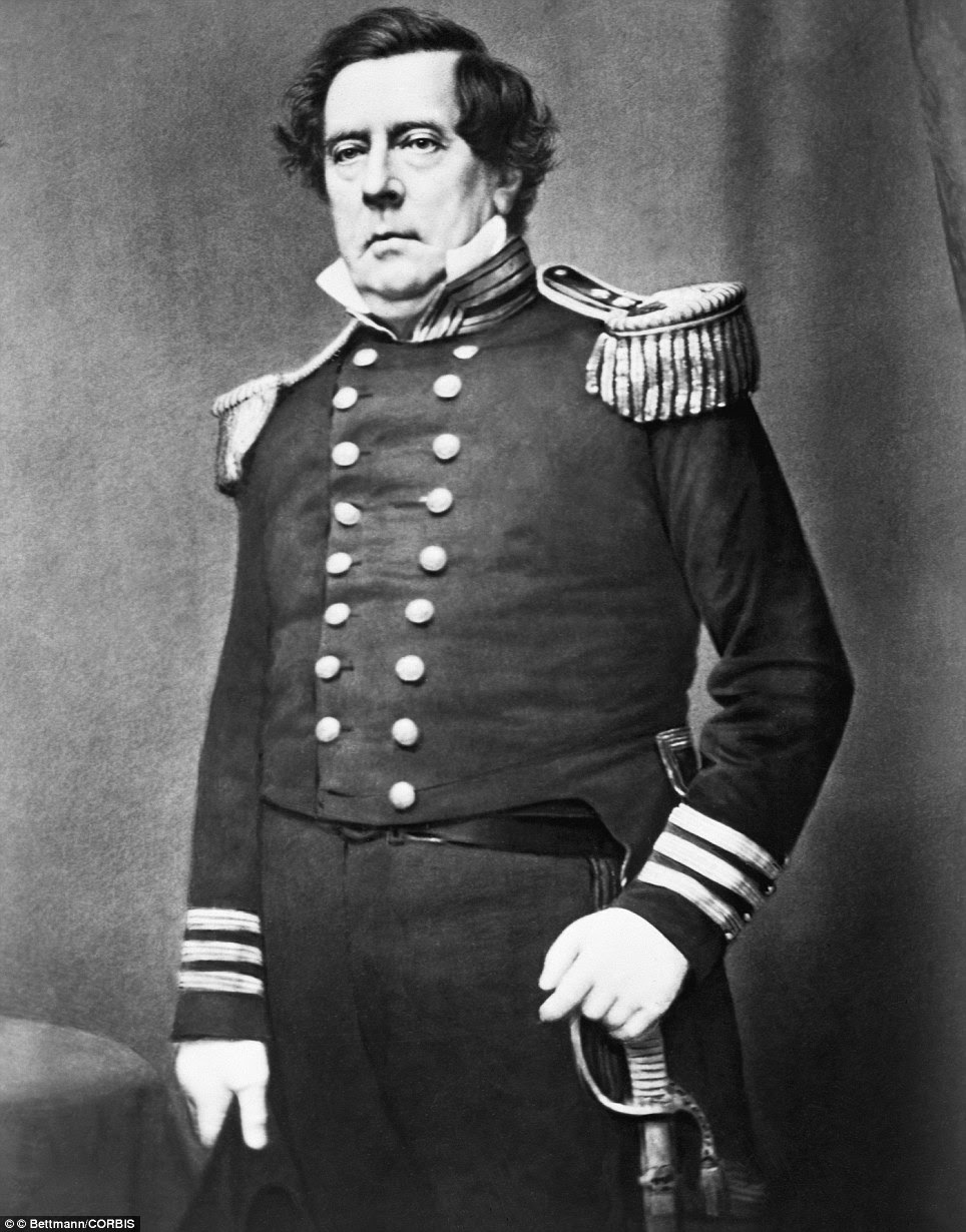Leader: Commodore Matthew Calbraith Perry (1794-1858), the man was known to have 'opened Japan' pictured by Matthew Brady in the late 1850s