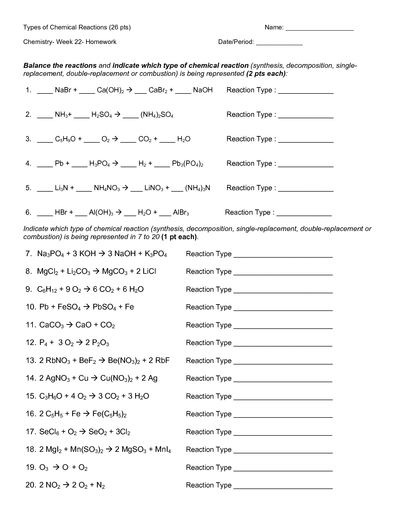 Classification Of Chemical Reactions Worksheet - Worksheet List Regarding Chemical Reactions Types Worksheet