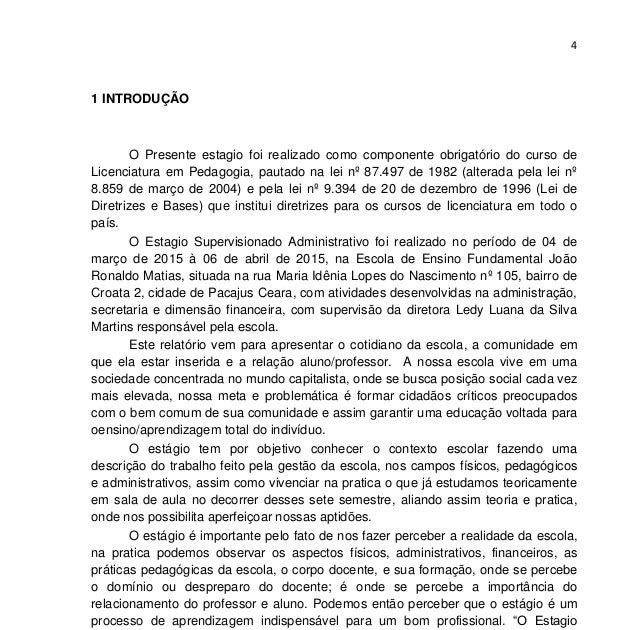 Exemplo De Introdução Para Relatorio De Estagio Supervisionado De Historia