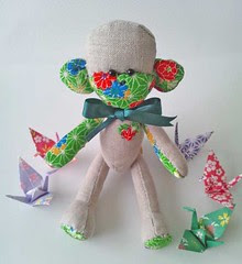 Sock Monkey-esque Fabric Monkey with Origami Cranes