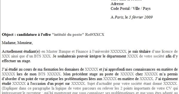 Lettre De Motivation Stage Master 1 Banque Finance  Samuel Cooke