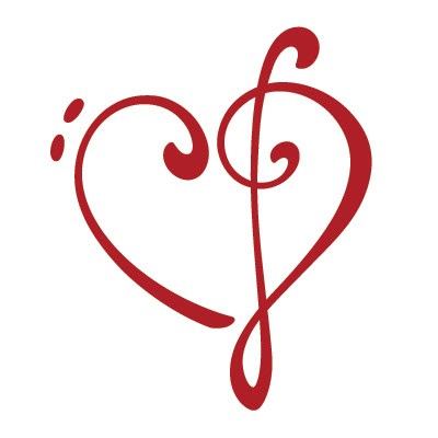 Heart made of treble and bass clefs