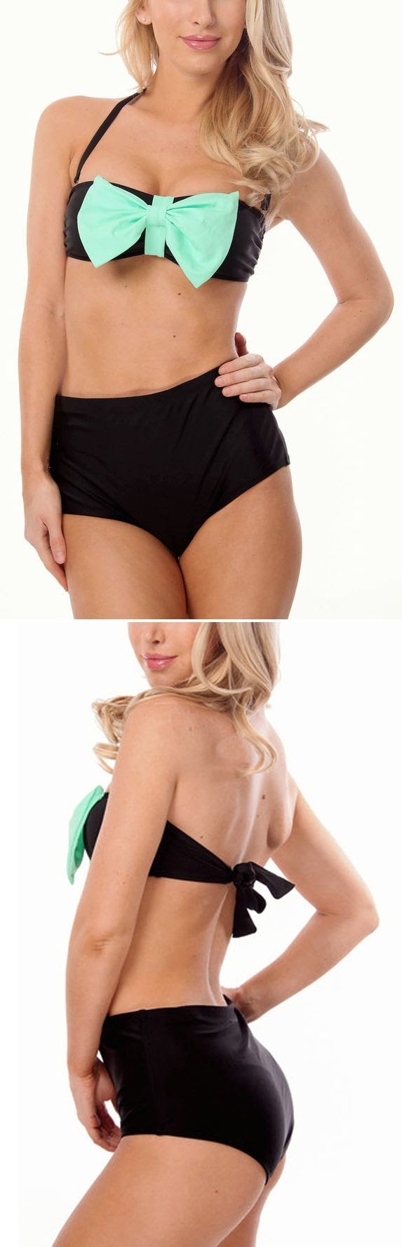http://www.pinterest.com/pin/208150814002475518/ Black Bikini with a Mint Bow!