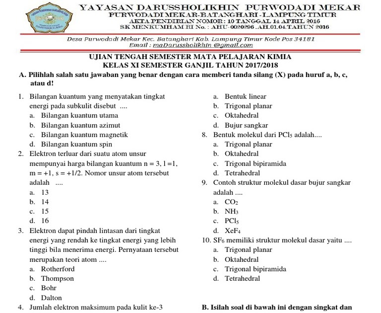 Soal Uts Kimia Kelas X Semester 1 Kurikulum 2013 Red Pdf