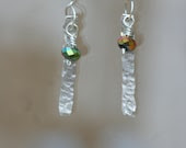 Hammered Sterling Silver Earrings with Faceted Glass Dangle - LesleyPridgen