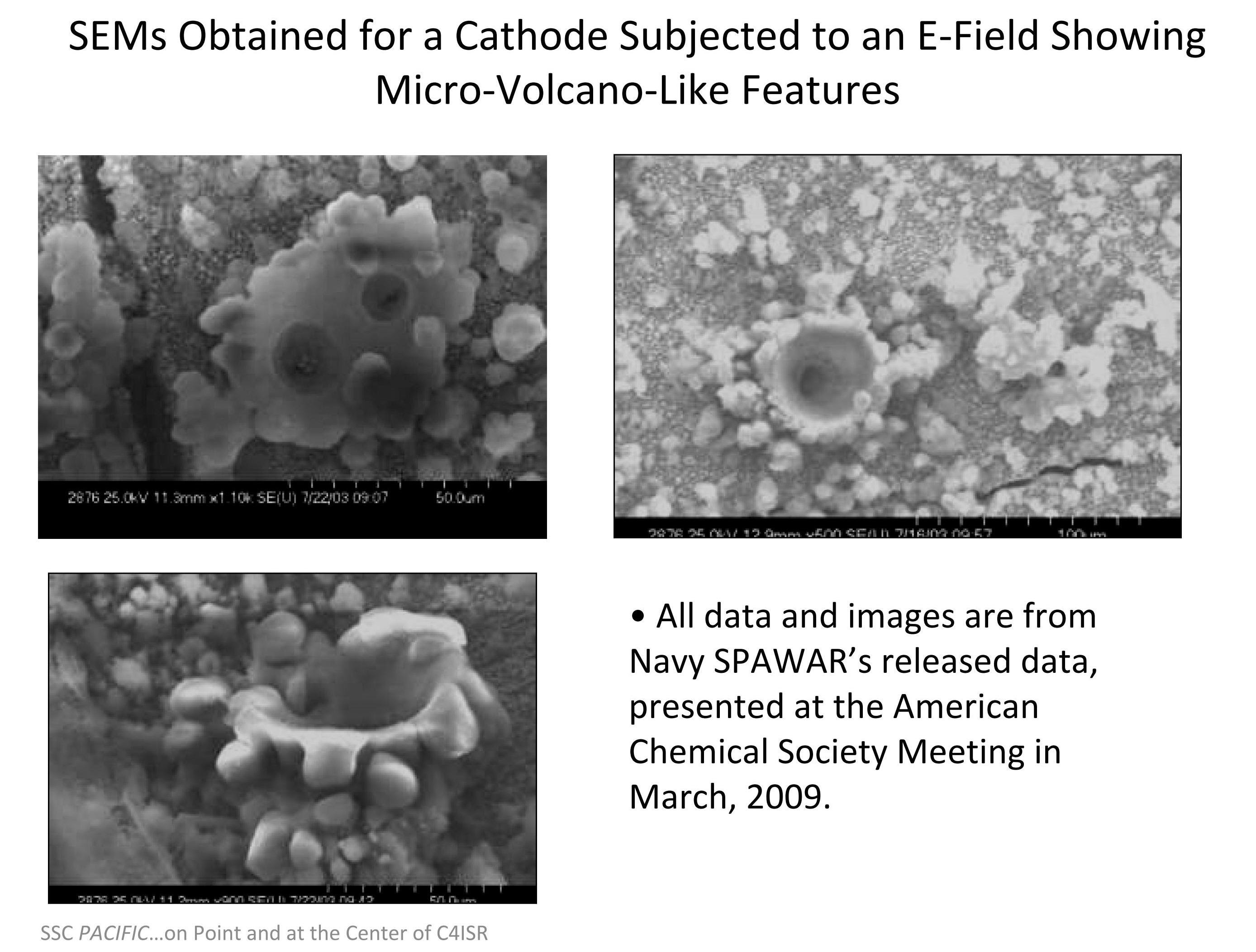 SEMs Obtained for a Cathode Subjected to an E‐Field Showing Micro‐Volcano‐Like Features